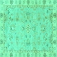 thumbnail image 1 of Ahgly Company Machine Washable Indoor Square Oriental Turquoise Blue Traditional Area Rugs, 7' Square, 1 of 4