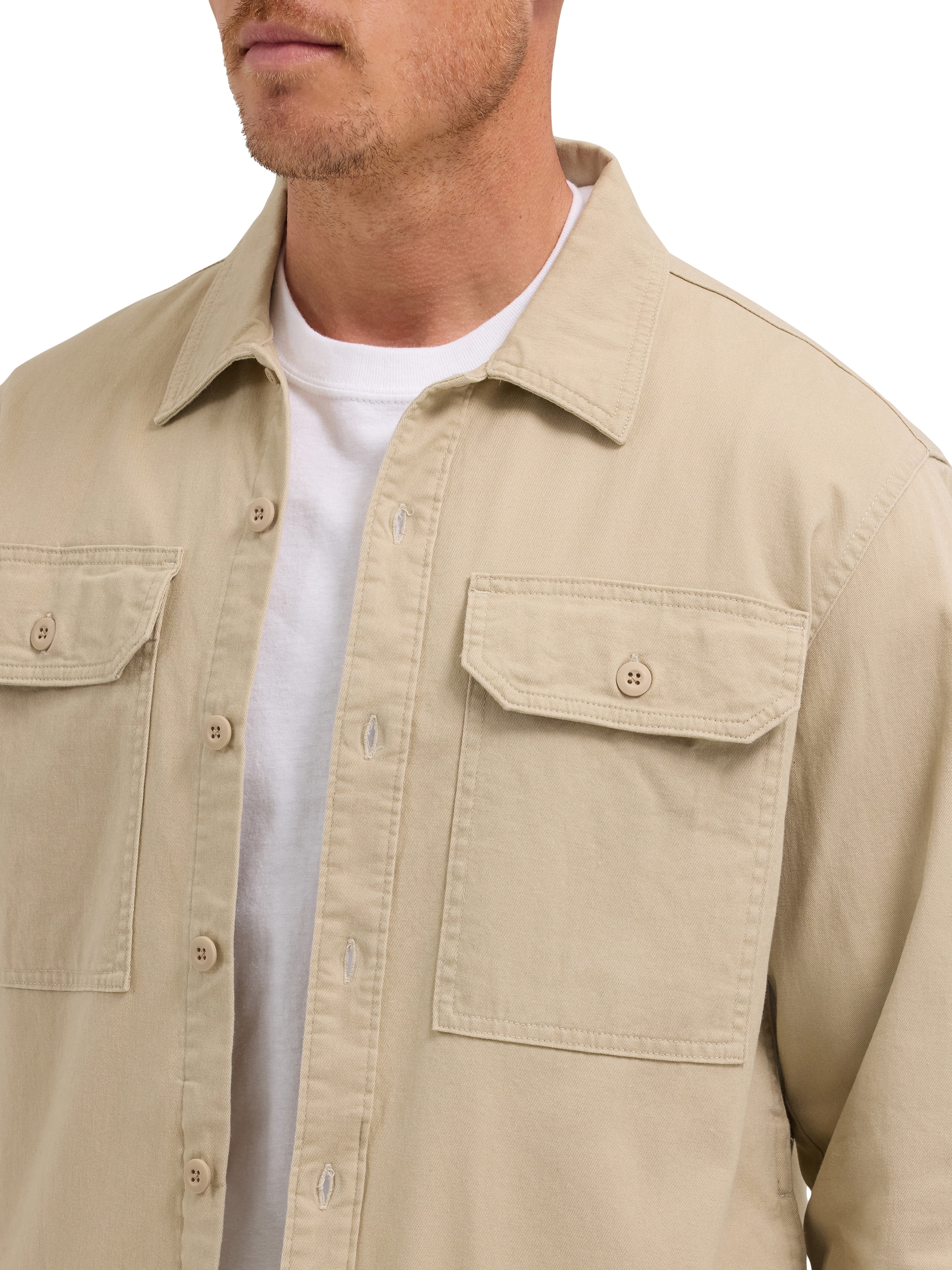【ANGLAN】Natural Solid Over Shirt Wrangler Men's & Big Men's Utility Overshirt, Cotton Stretch