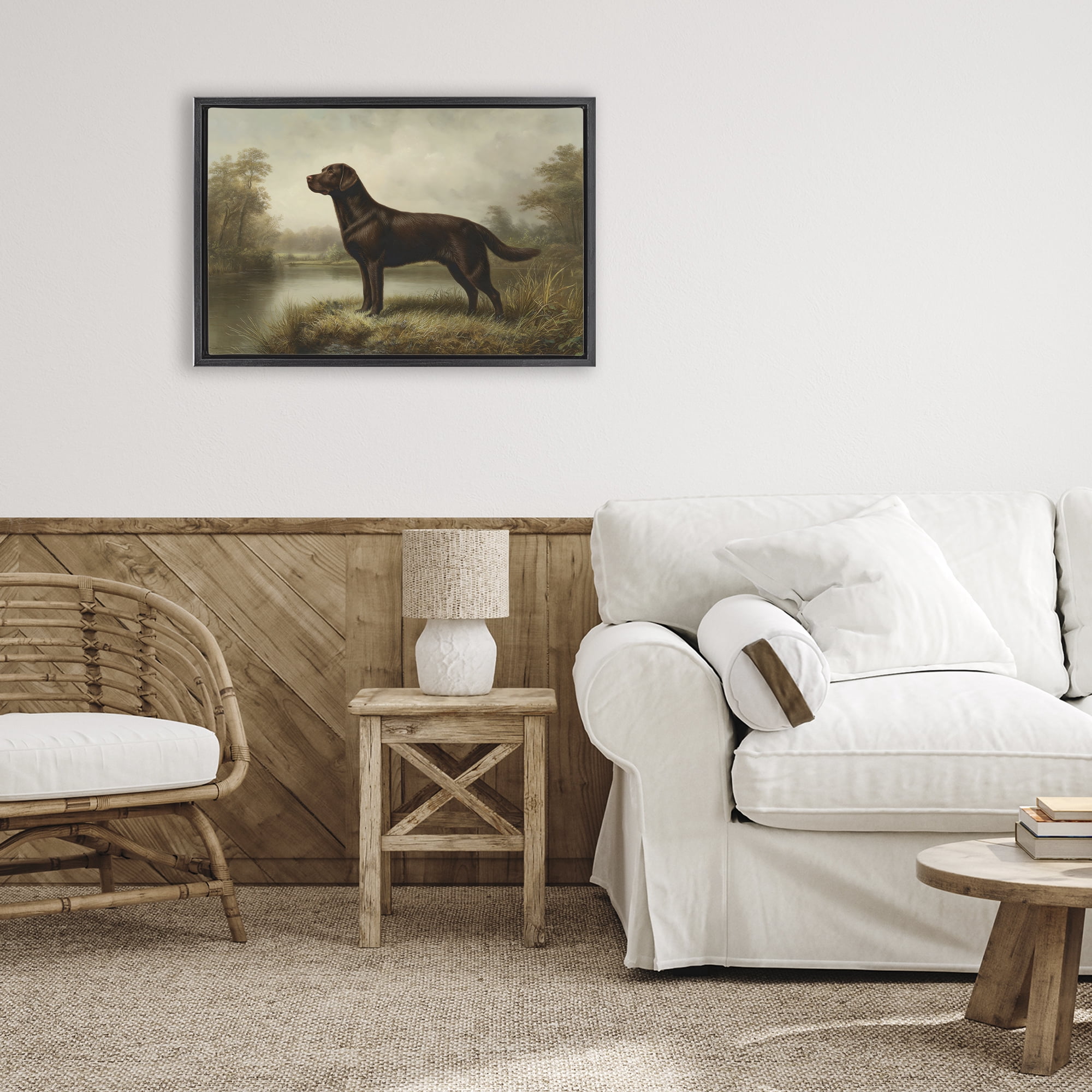 Stupell Industries On Alert Chocolate Lab Black Framed Floater Canvas Wall Art, design by Petal Prints Design