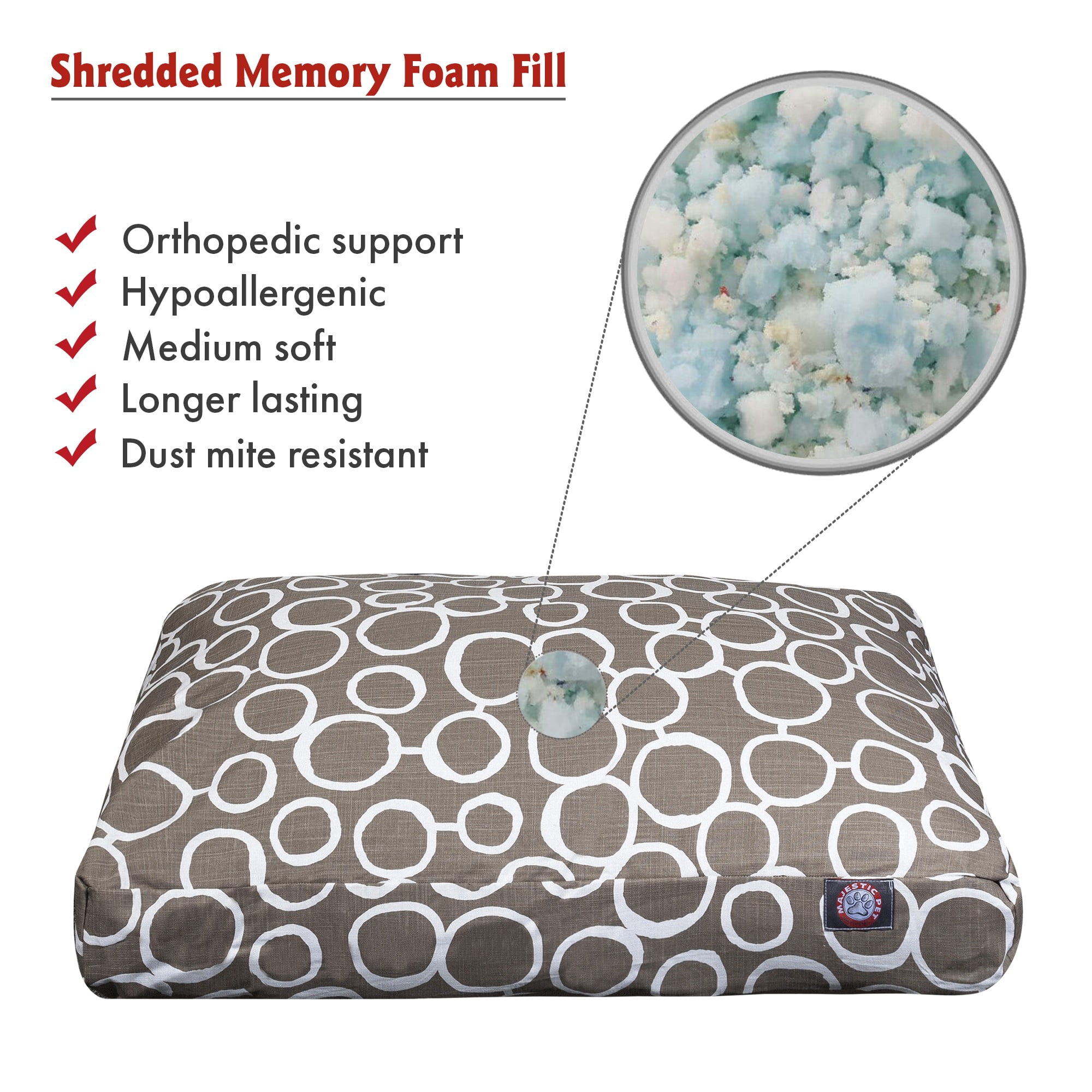 Majestic Pet | Fusion Shredded Memory Foam Rectangle Pet Bed For Dogs, Removable Cover, Mocha, Small