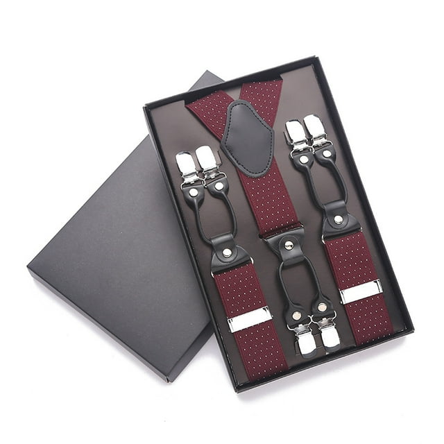 Bretelles pour Hommes avec 6 Clips Solides en Forme de Y Grand Cuir Costume Smoking