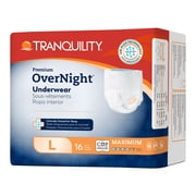 Tranquility Premium OverNight Disposable Absorbent Underwear, Large, Maximum Protection, 16 ct Bag