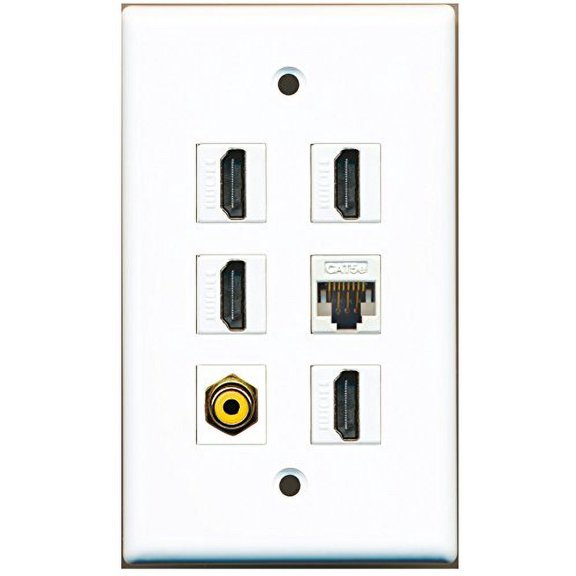 RiteAV - 4 HDMI 1 Port RCA Yellow 1 Port Cat5e Ethernet White Wall Plate