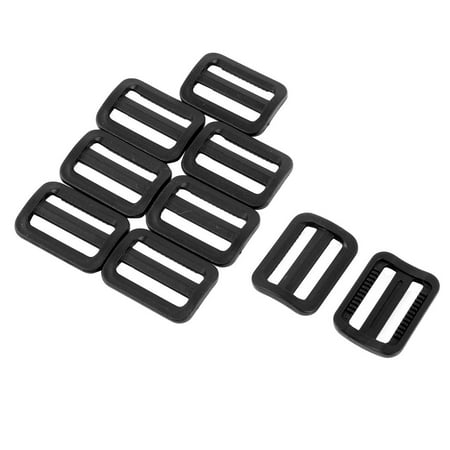 Webbing Tongue Buckle - Bag Plastic Webbing Adjustive Connecting tri Buckle Fastener Black 10 Pcs