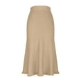thumbnail image 5 of Ndbuld on Clearance Womens Skirt Elastic High Waist Long Maxi Skirt Women's Solid Color Knitted Large Hem Tassel Versatile Mid To Long A-line Skirt With High Waist And Hip Wrapped Skirt,Khaki, 5 of 5