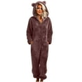 thumbnail image 2 of Ailaofu Women's Ultra Comfy Lounge Furry Sherpa Romper Onesie Pajamas Cute Ear Hood, 2 of 5