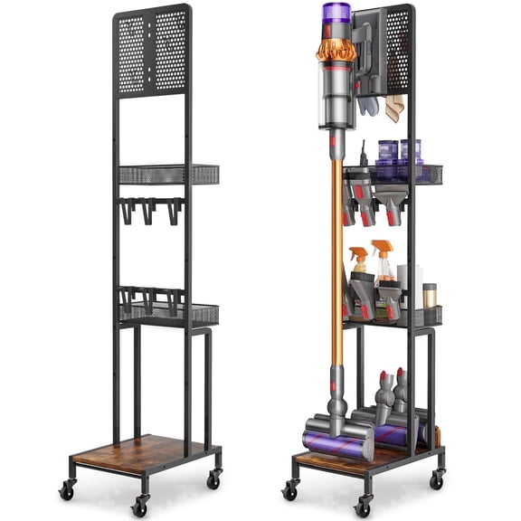 Olakee Vacuum Stand for Dyson V15 V12 V11 V10 V8 V7 V6 Gen5, Accessory & Dyson Replacement Parts, Wood & Metal, Black & Brown