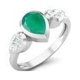 thumbnail image 2 of 1.25 Cts Bezel set Pear Green Onyx 925 Sterling Silver Three Stone Women Mother's Day Gift Ring, 2 of 4