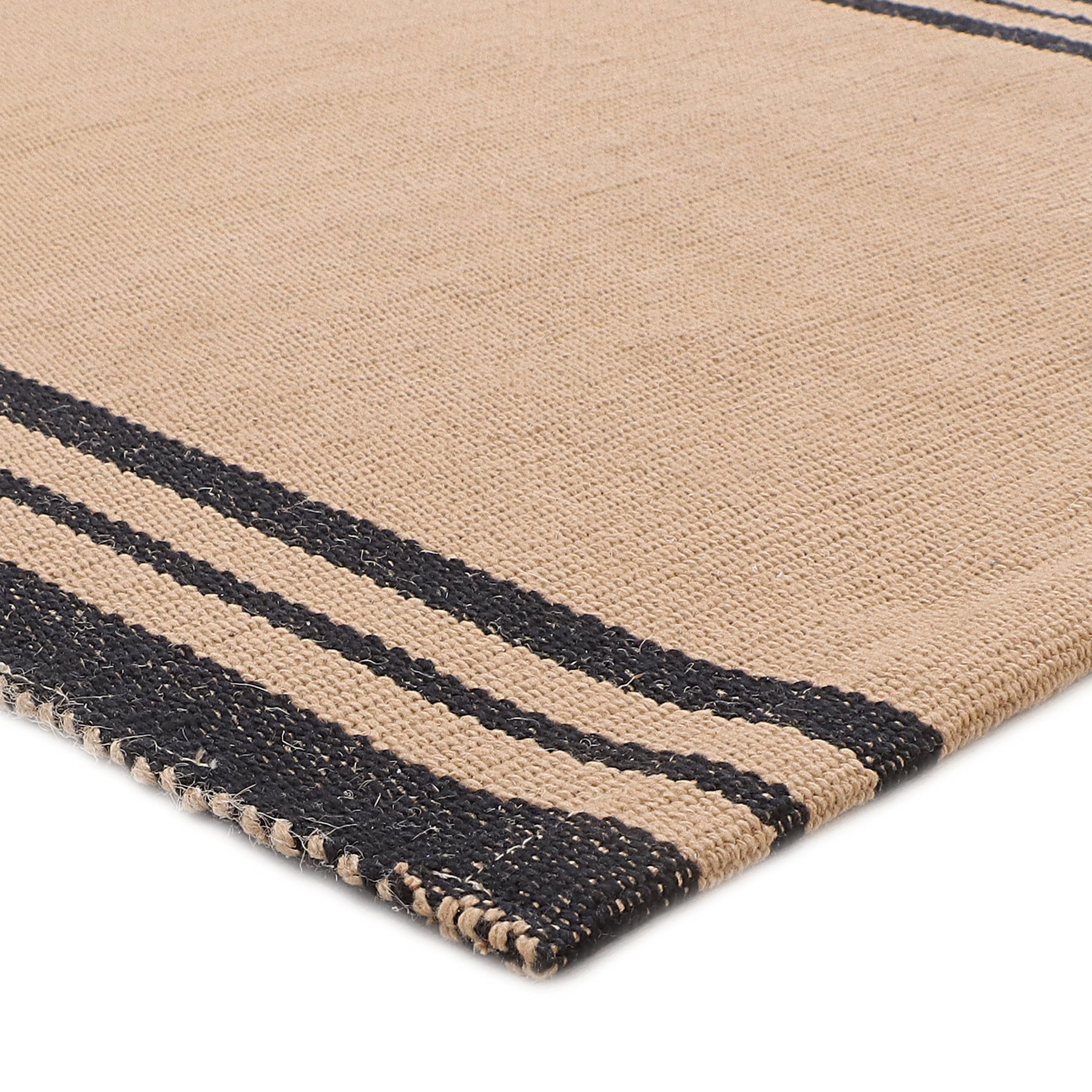 Mainstays Handwoven Woven Stripes Runner Rug, Black and Beige, 22" x 72" Antiskid Backing