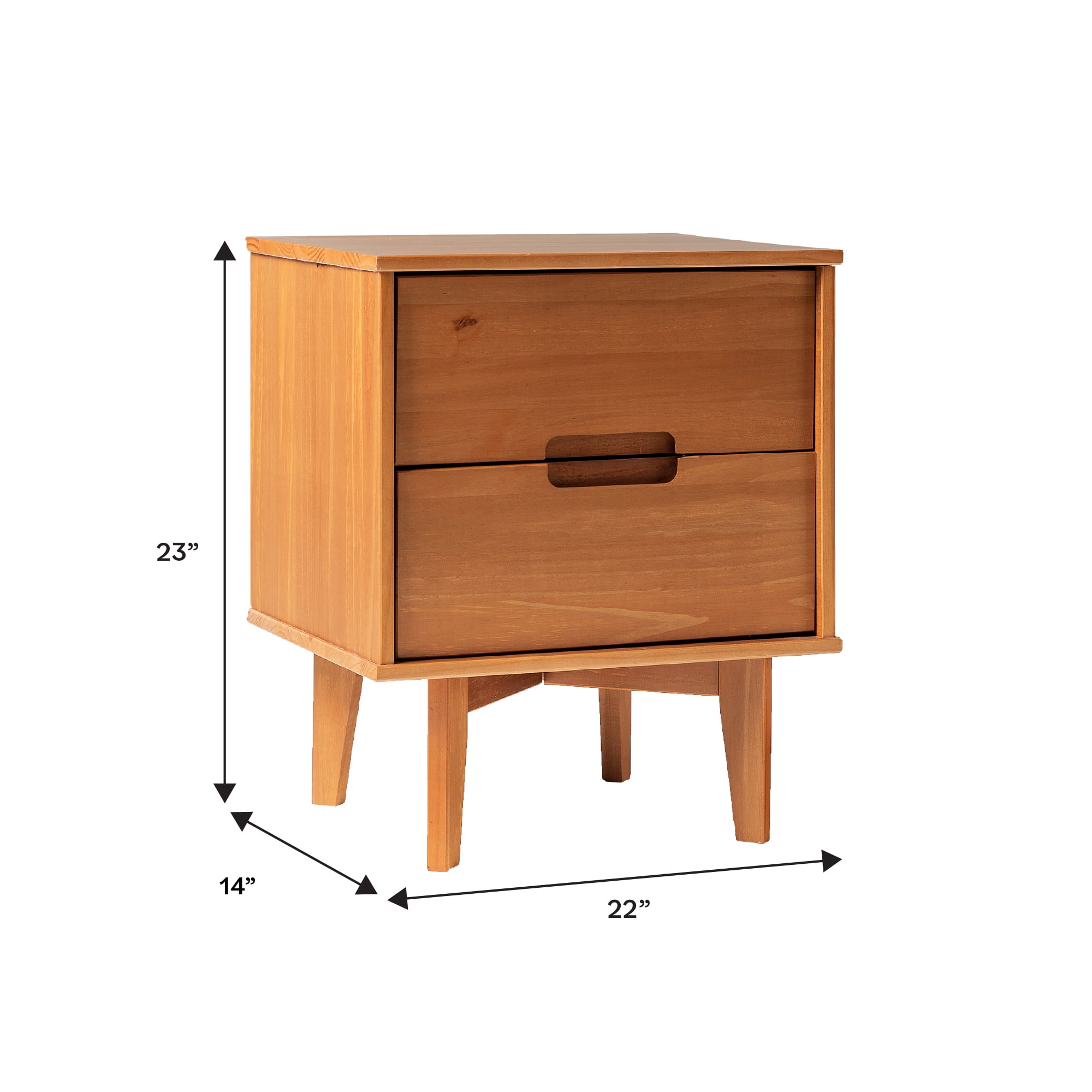 Walker Edison Mid-Century Modern 2-Drawer Solid Wood Nightstands, Caramel, Set of 2