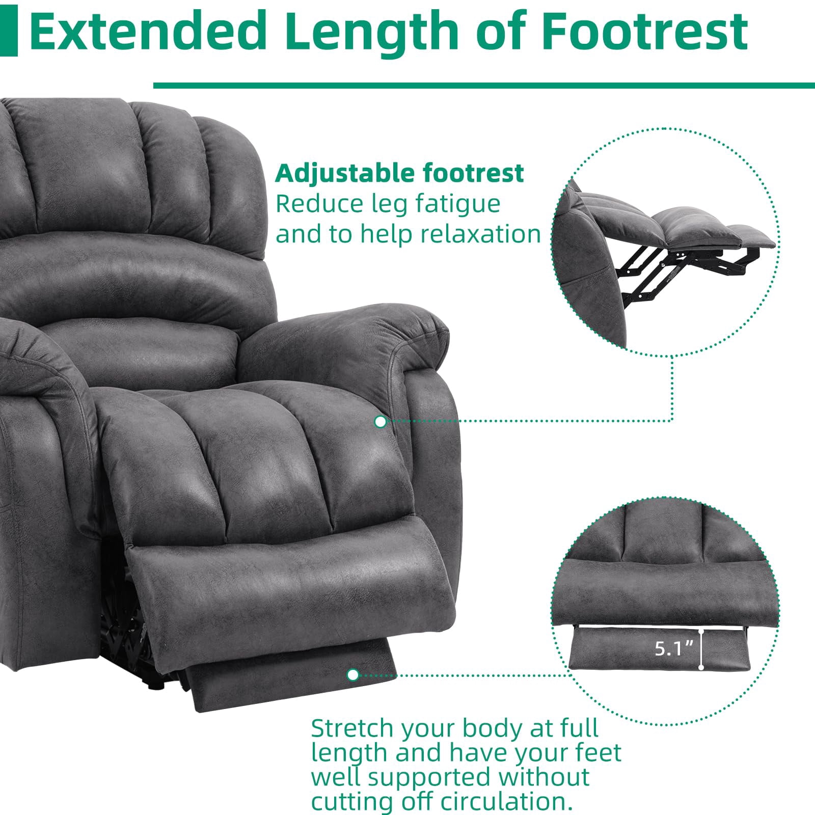 VIVIJASON Bronzing Suede Fabric Heated Recliners with USB Ports, Gray