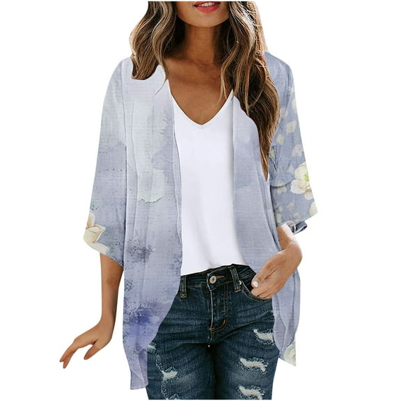 Nmnitkp Ladies Tops and Blouses Cardigan Sweaters for Women Lightweight Womens Blouse Sleeve Cardigan Floral Print Puff Sleeve Kimono Cardigan Loose Cover Up Casual Blouse Tops