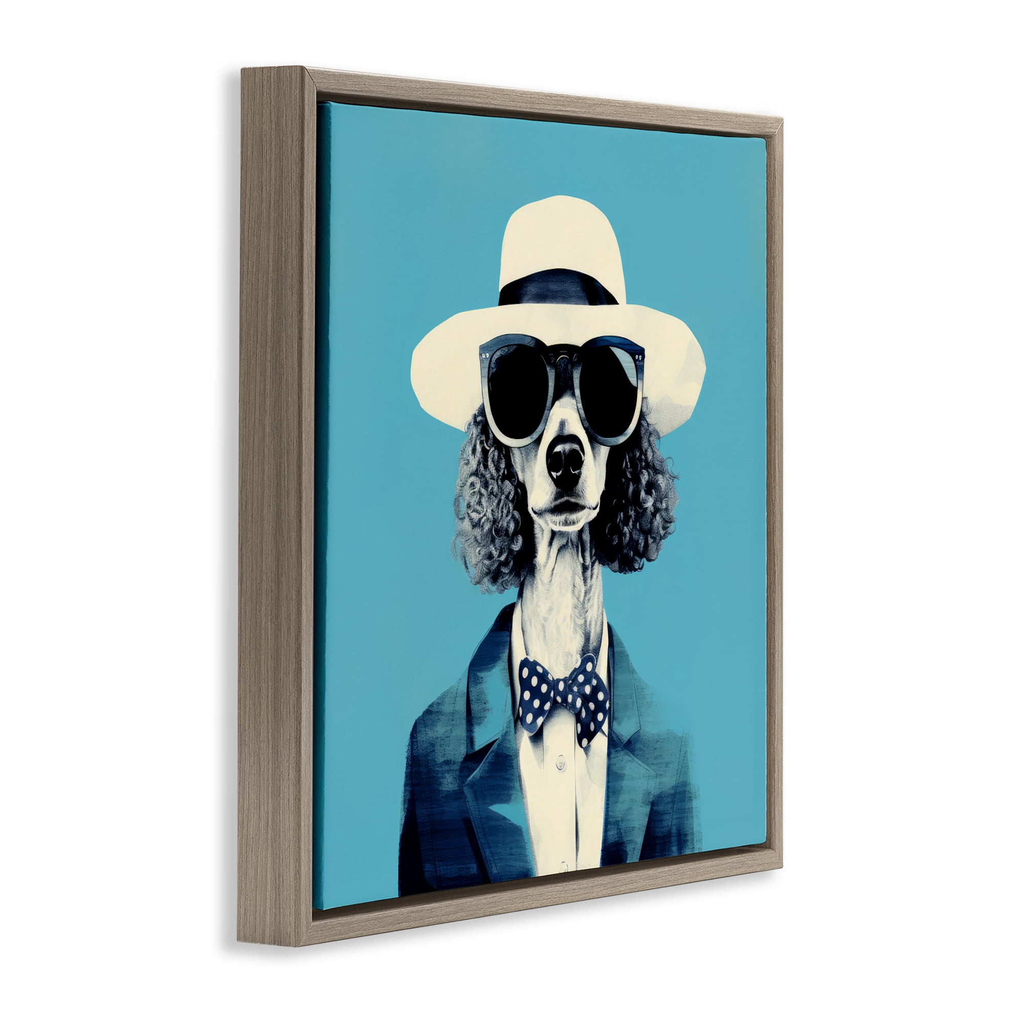 Stupell Industries Canine Cool Retro Outfit Brown Framed Floater Canvas Wall Art, design by Ray Powers