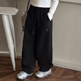 thumbnail image 2 of eczipvz Elastic Waist Girls Pants Girls Pants Pants Capris Wide Leg Baggy Loose Fit Side Pockets Black,11-13 Years, 2 of 9
