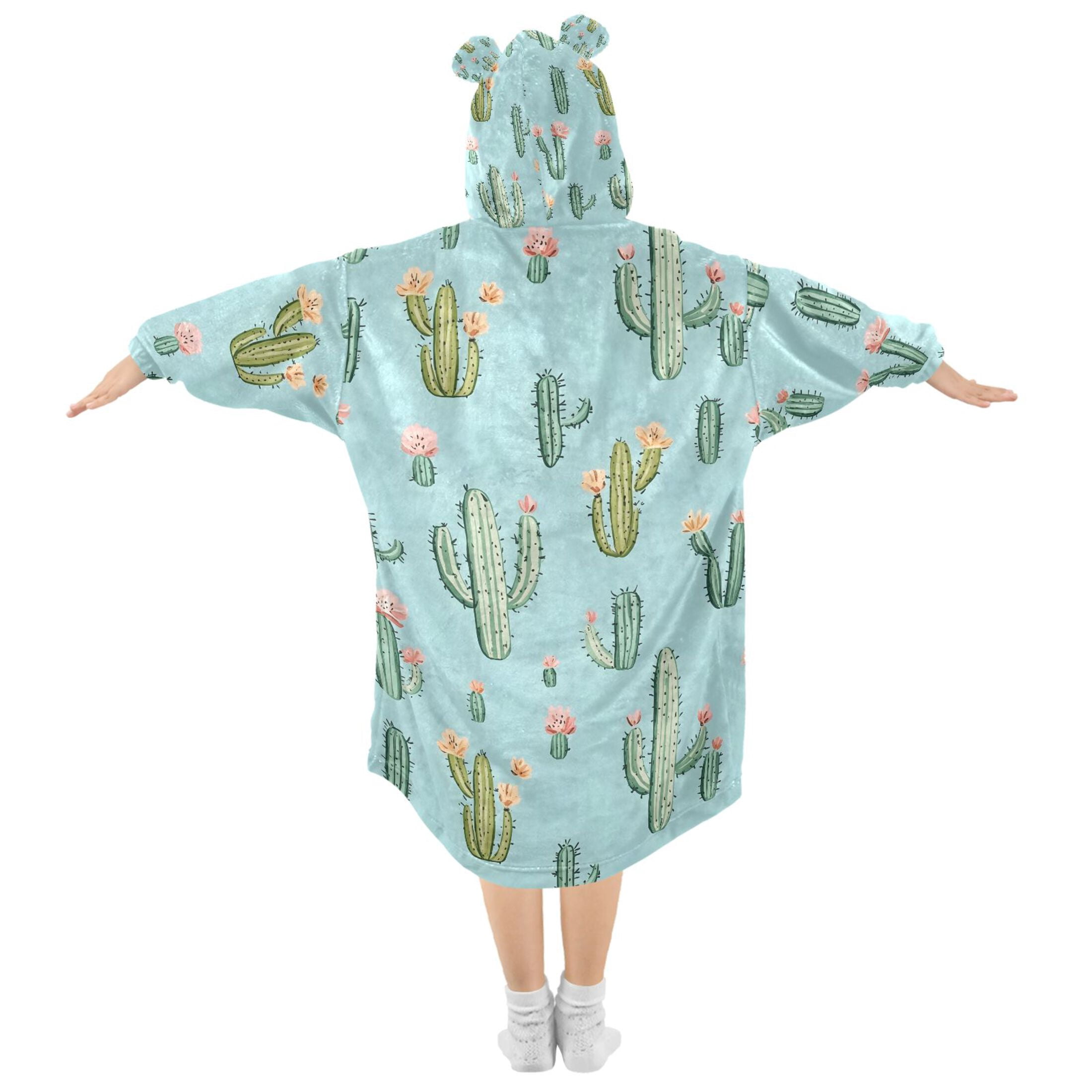 joogoo Blanket Hoodie for Cactus Flower Oversize Sweatshirt 3-14 YR L