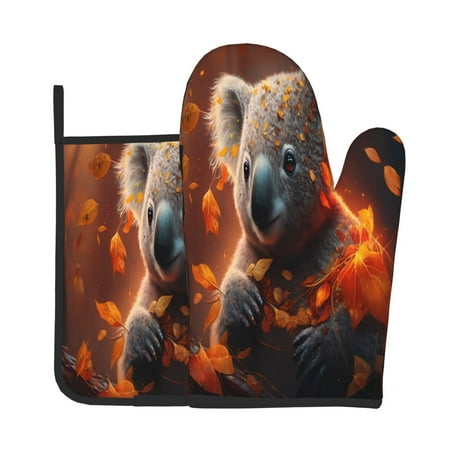 

Vsdgher Cute Maple Leaf Koala Oven Mitts and Pot Holders 2 pcs Set High Heat Resistant Kitchen Oven Glove for Baking and Cooking