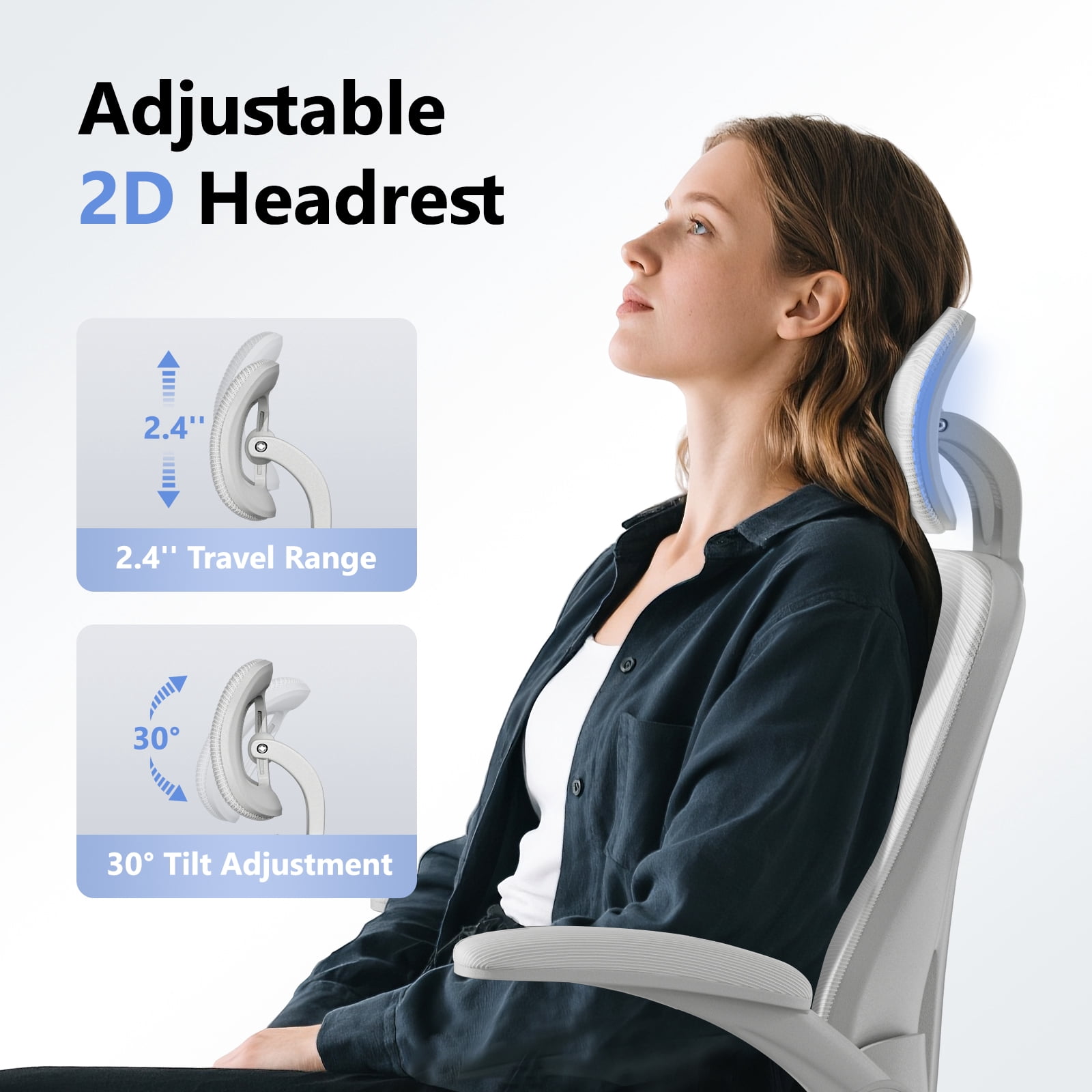 HomeZeer Desk Chairs with Wheels, Mesh Office Chair with Lumbar Support, Ergonomic High Back Office Chair with Adjustable Headrest, Task Chair Flip-up Arms, Executive Office Chair Home Office, Gray