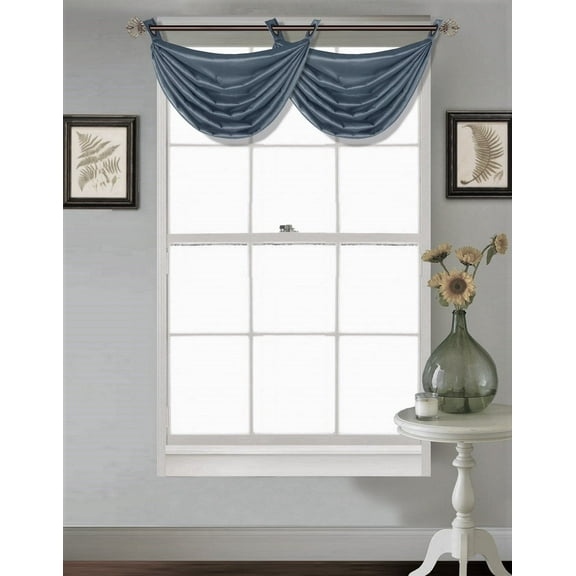 (V24) SLATE BLUE 1PC Elegant Faux Silk Swag Waterfall Bronze Grommets Dressing Valance, 55" X 24" Inch