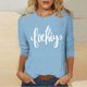 thumbnail image 4 of Mujeres Tres Cuartos de Manga Tops Día de la Mujer Impreso Cuello Redondo Blusa Suelta, Suéter de Manga Casual 3/4 para el Uso de Primavera Y Verano, 4 of 5