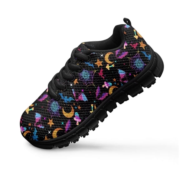 Chririnla Boys&Girls Shoes Size 12.5 Little Kid Slip on Sneakers Rainbow Bat Web Star Print Running Tennis Shoes Lace up Athletic Sports School Trainer for Halloween