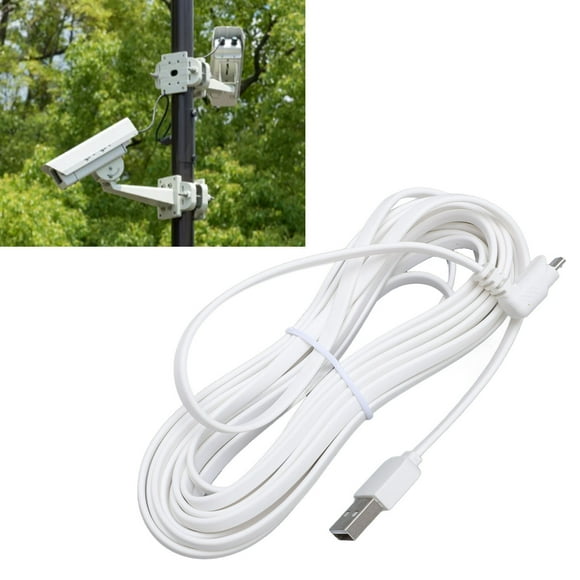 Câble d'Extension d'Alimentation pour Caméras de Sécurité Domestiques Intérieures / Extérieures, Long Cordon Plat de Chargement USB vers Micro USB, Fiche de Câble de Caméra de Sécurité en L pour Remplacement