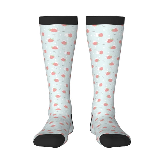 Fotbe Strawberry Calcetas Divertidas Estampadas para Hombre y Mujer, Calcetas de Algodón hasta la Rodilla para Caminar, Correr, Enfermería y Embarazo