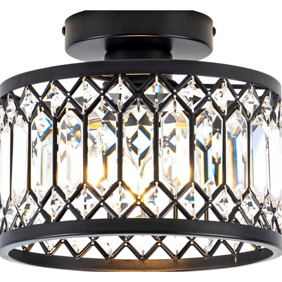 Rpzloila Crystal Ceiling Light with Fixture, Modern Semi Flush Mount White