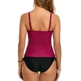 thumbnail image 3 of Swimming Suits For Women Solid Color Spaghetti Strap V Neck Camisole And Panty Set Split Swimsuit Two Piece Tankinis Swimwears Bathing Suits,Red,M, 3 of 8