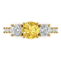 1.97 ct Round Cut Natural Citrine 3 Stone 18K Yellow Gold Womens Engagement Ring