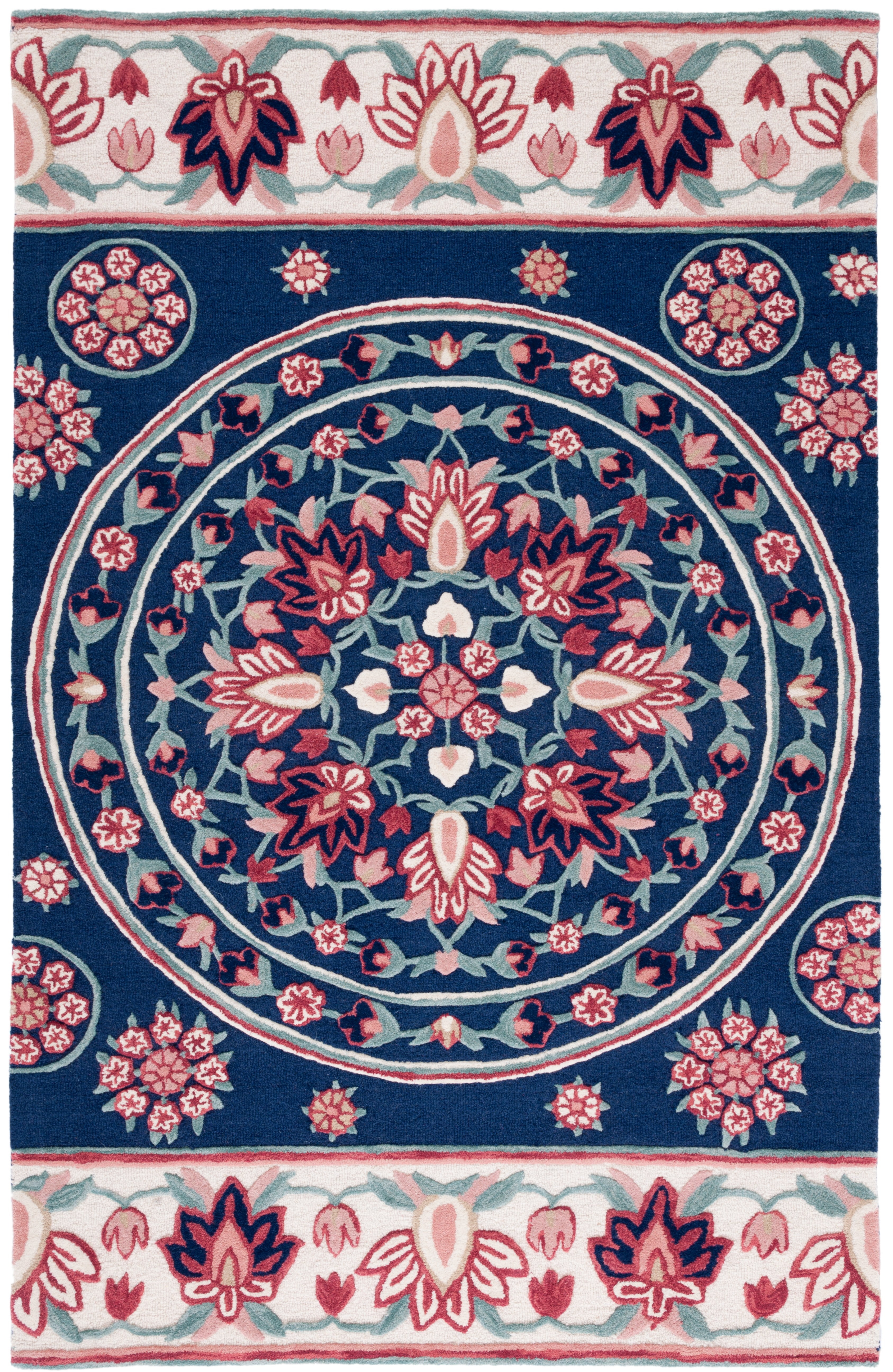 SAFAVIEH Bellagio Vanessa Floral Wool Area Rug, Navy/Ivory, 6' x 9'