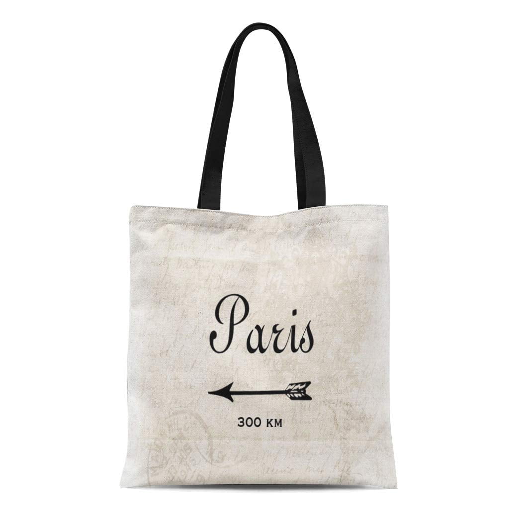 JSDART Canvas Tote Bag Antique Vintage Paris France Destination Arrow Parisian Kilometers French Reusable Handbag Shoulder Grocery Shopping Bags Walmart