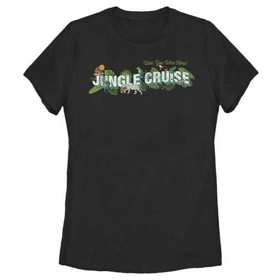 Women's Jungle Cruise Wish You Were Here Postcard Logo Graphic Tee Black Large