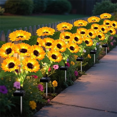 Viflosae Outdoor Solar Lights Outdoor Decorations Solar Sunflower Garden Lights LED Outdoor Decorative Stake Lights Weather Resistant Yard Pathway Lawn Accent for Patio Porch Flower Bed Use