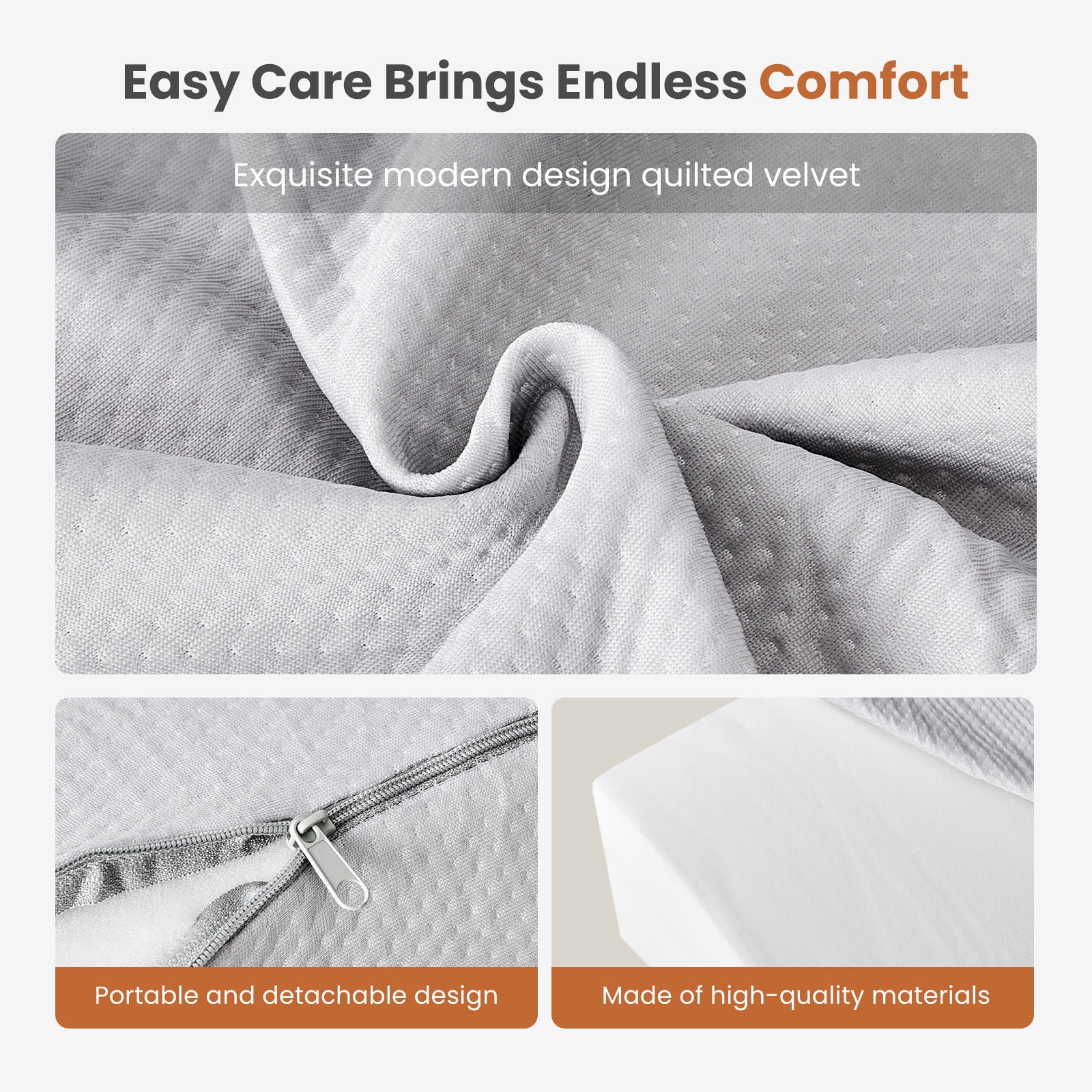 CONCETTA Headboard Gap Filler Pillow - High-Density Foam Wedge for Mattress-to-Headboard Space, with Storage Pocket & Removable Cover, King