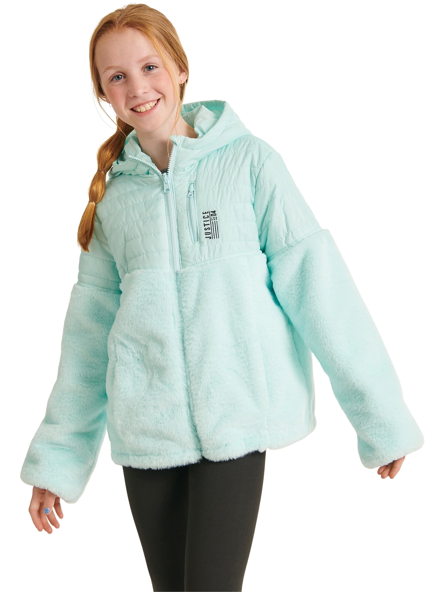 Justice Girls Hooded Lightweight Reversible Full Zip Shell Jacket
