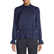 Scoop Hammered Satin Long Sleeve Peplum Top Women's