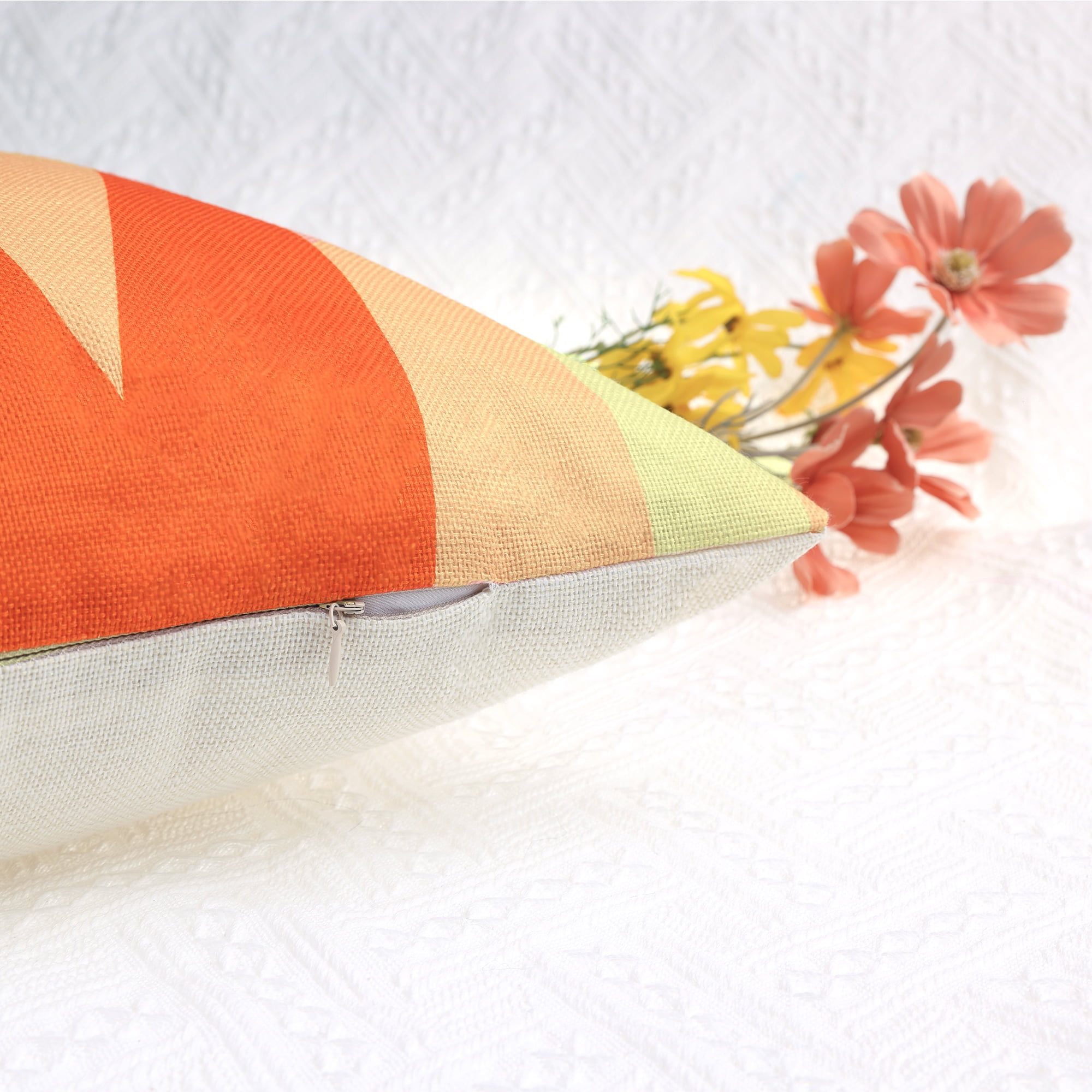 Unique Bargains Linen Printed Contemporary Decorative Throw Pillow Cover (2 Count) Orange-2 18" x 18"