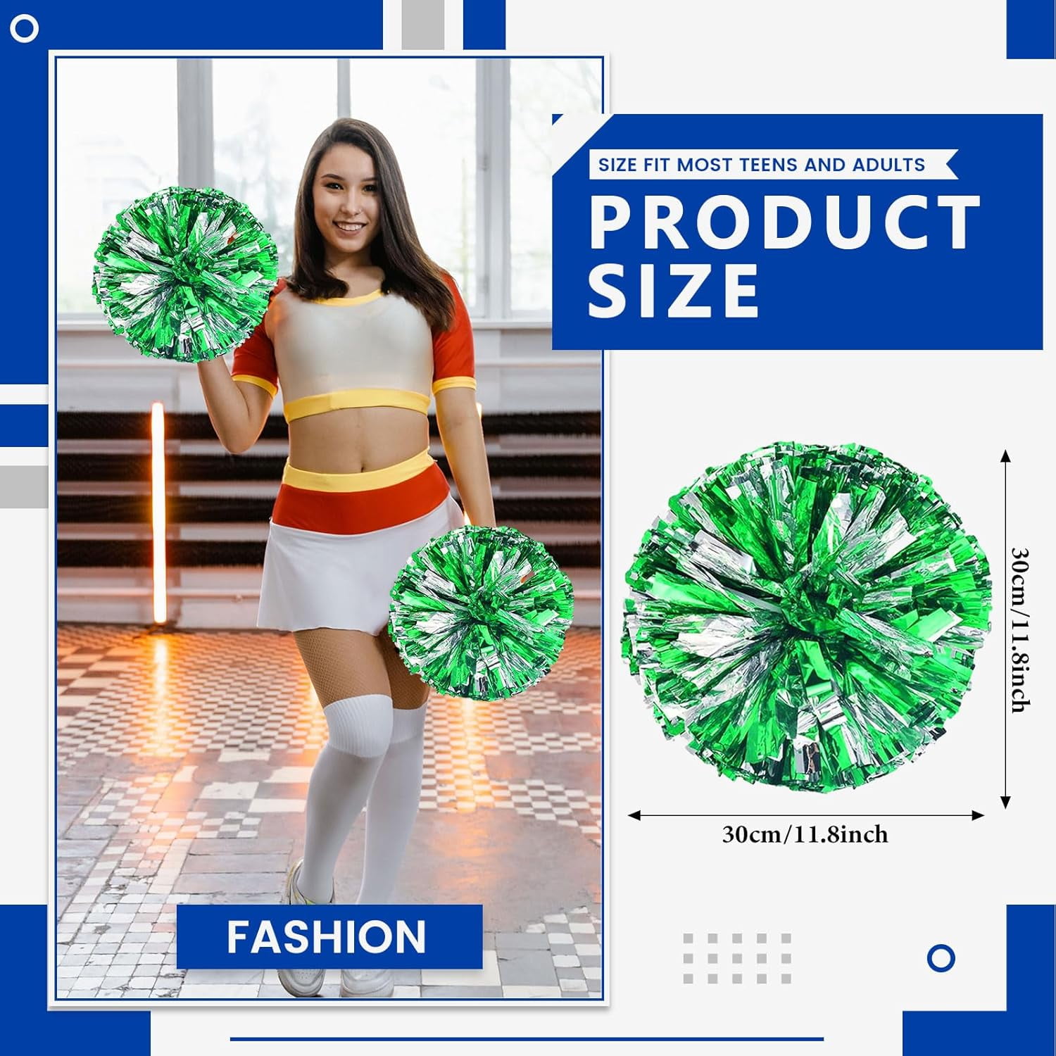 20 PCS Metallic Cheerleading Pom Pom for Team Spirit Sports Dance Cheering Kids Adults-Ring Style