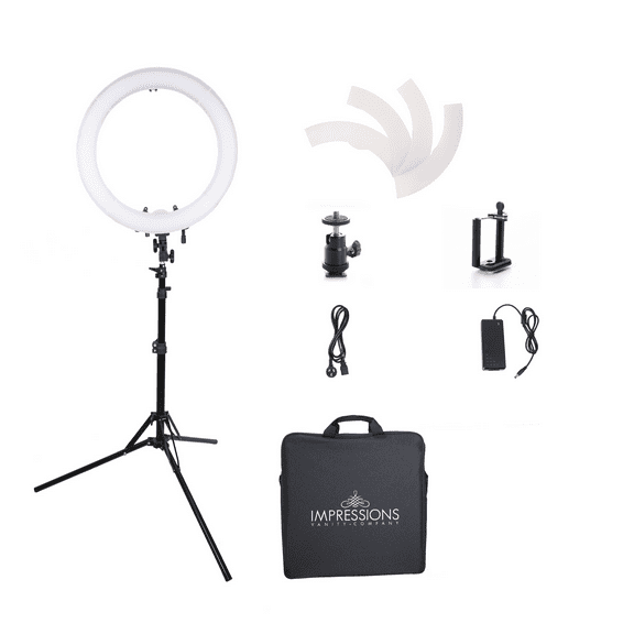 Impressions Vanity 18 Inch Bi-Color LED Desktop Studio Ring Light with Phone Stand, Eight Inch LED Light (Black)
