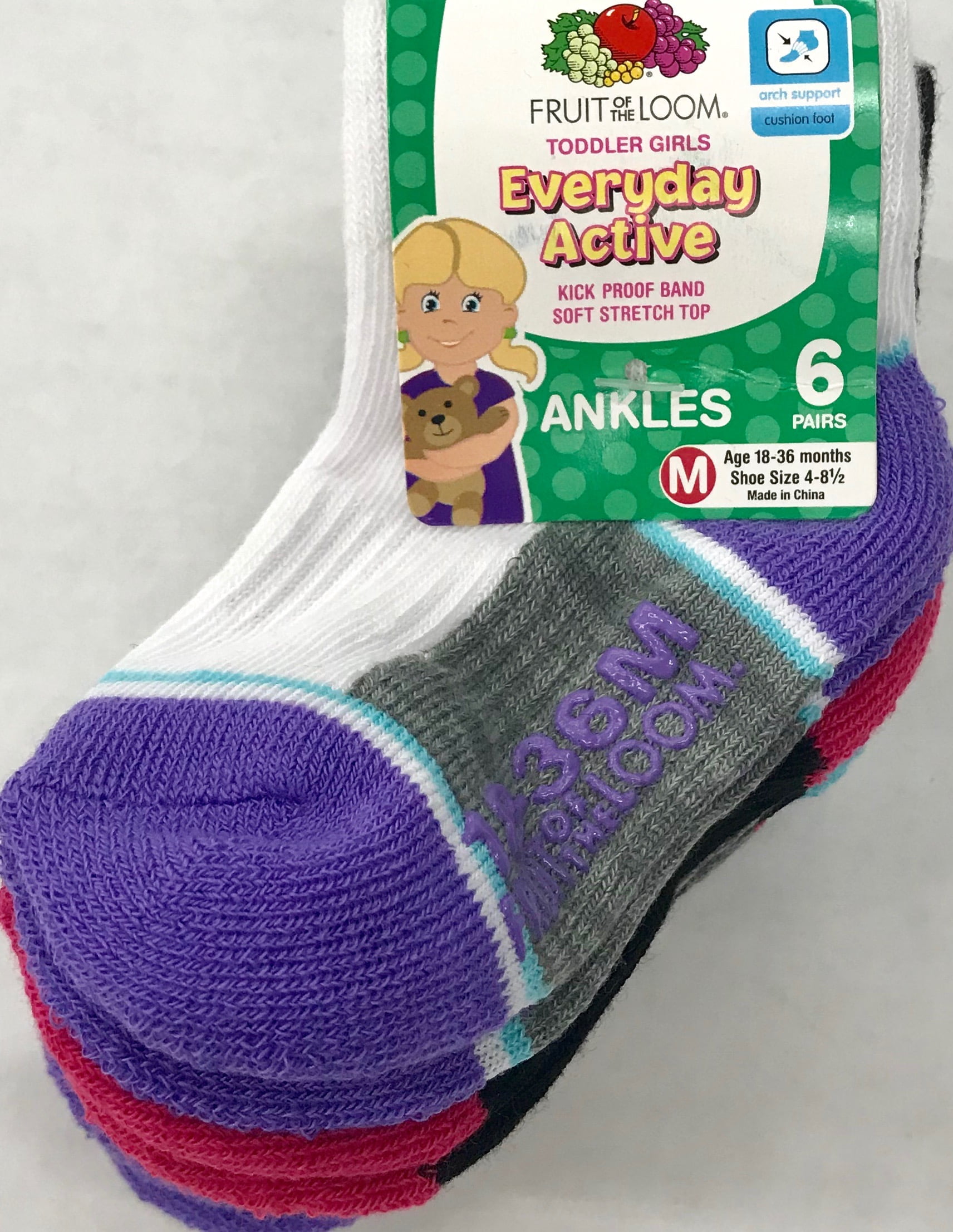 Fruit Of The Loom Girl's Ankle Socks, 6 Pack