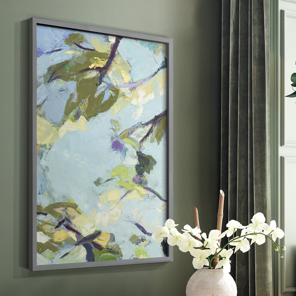 Aqua Sky Framed Print in Gray Solid Wood Framed Print No Nail Hanging