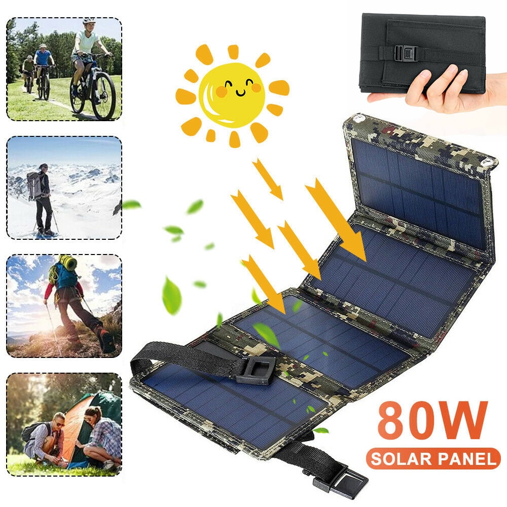 USB 80W Solar Charger, Foldable Portable Solar Phone Charger, Solar