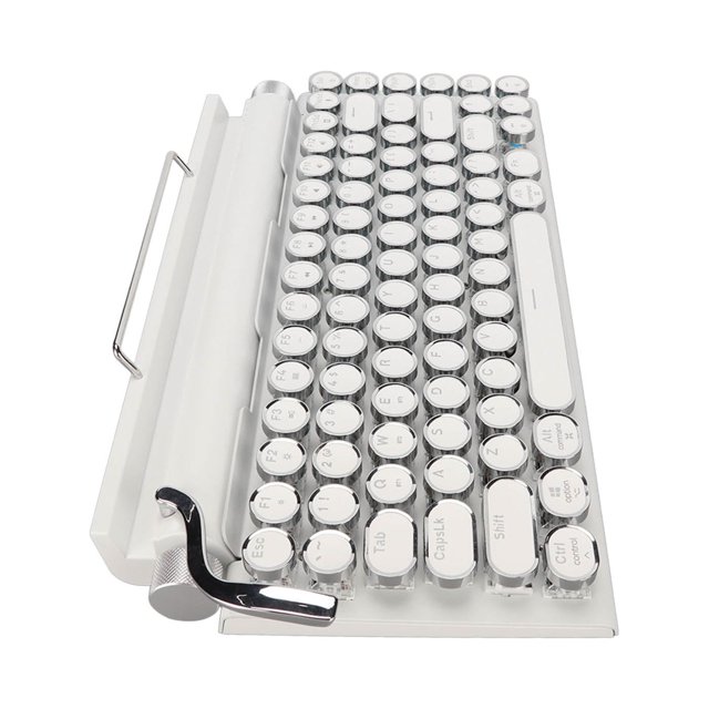 Mechanical Keyboard, Typewriter Mechanical Keyboard 83 Keys 2000mA Capacity Blue Switch For Tablet White