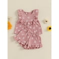 thumbnail image 4 of Loicainy Baby Toddler Kids Girls Shorts Set, 3 6 12 18 24 Months 2T 3T 4T Floral Sleeveless Crew Neck Tank Tops and Shorts Summer 2-piece Outfit, 4 of 9