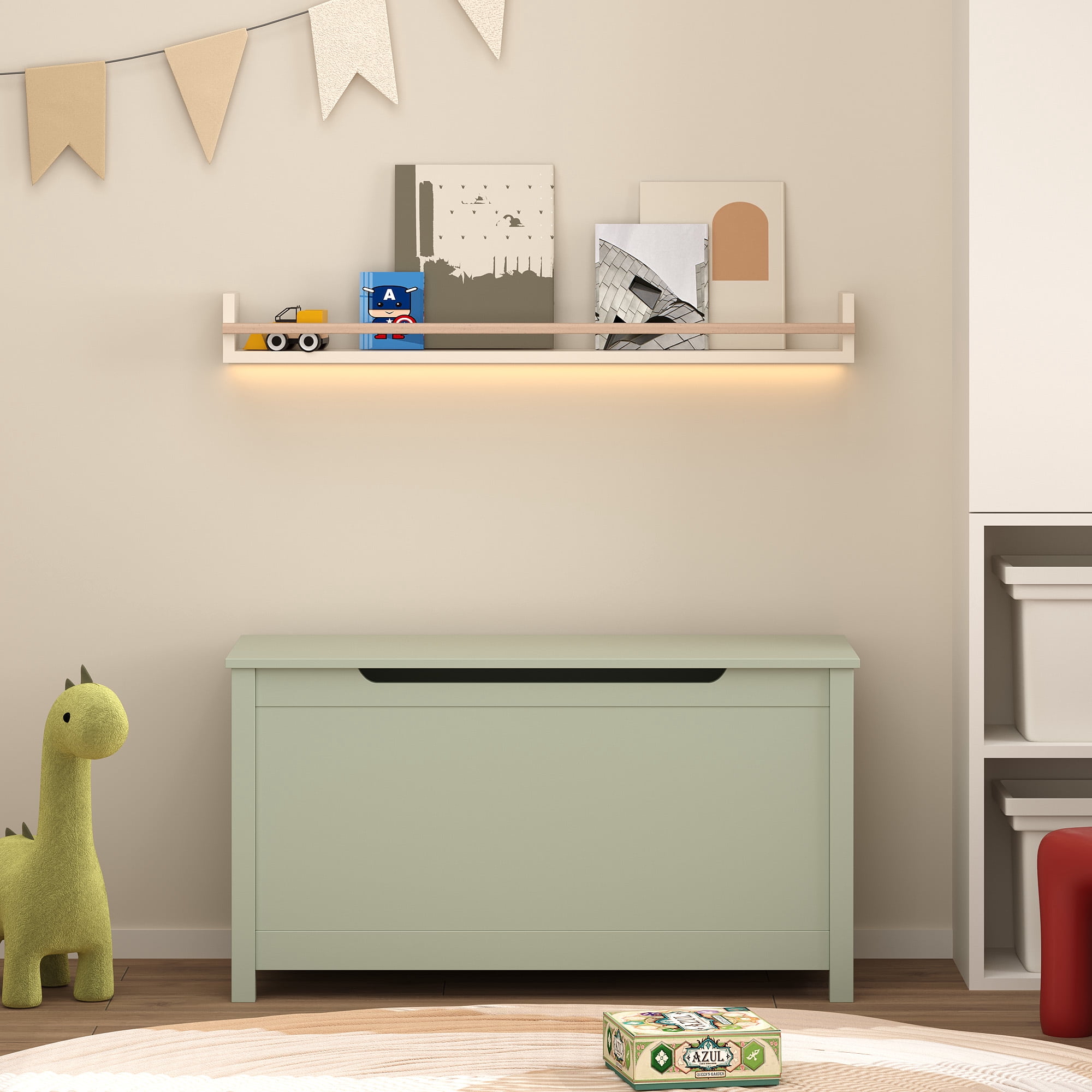 Kids Wooden Toy Storage Box with Safety Hinged Lid, MDF Toy Chest for Ages 2+, Large 2.7 Cubic Feet Storage Space, Easy Assembly