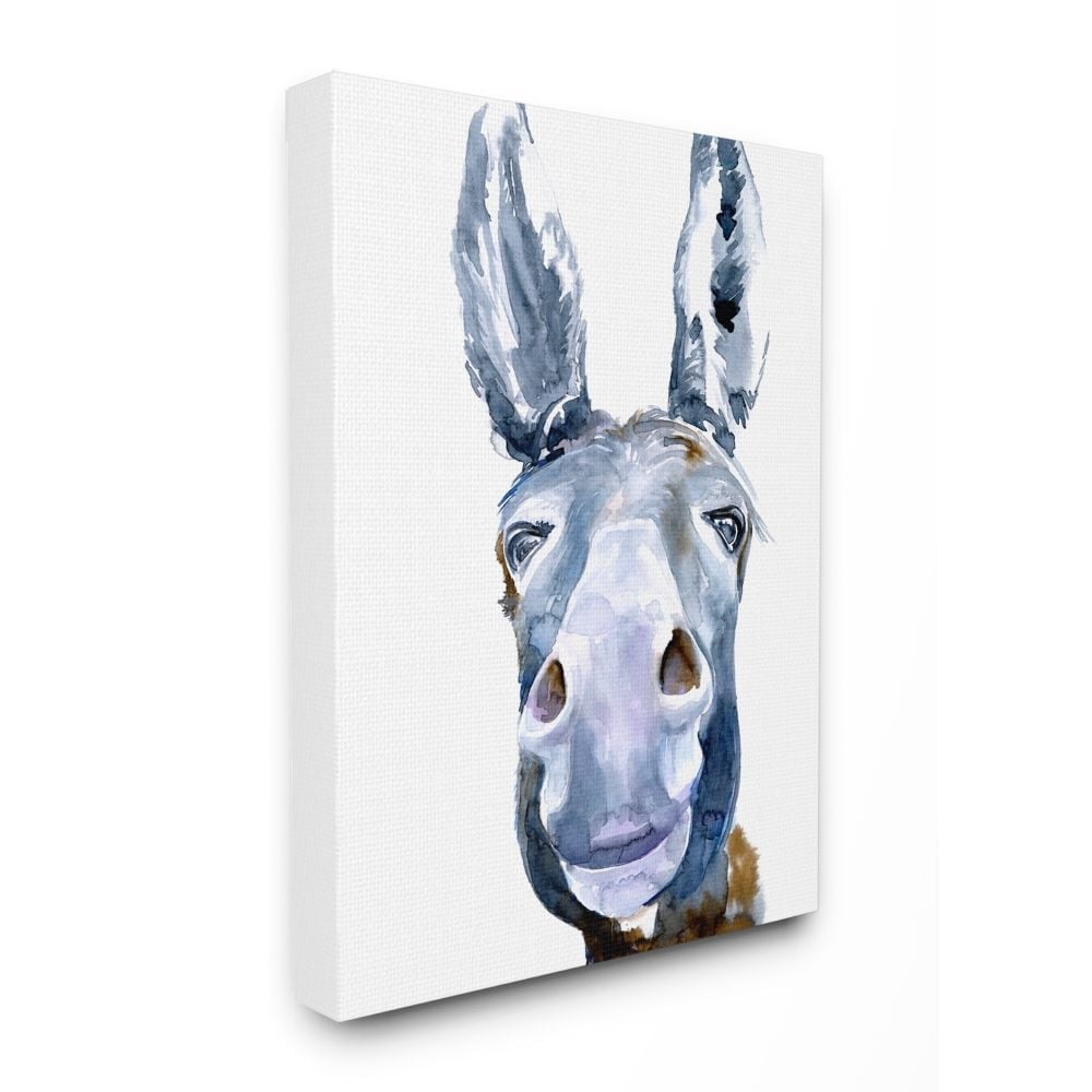 Stupell Industries Donkey Portrait Blue Brown Animal Watercolor Painting Canvas Wall Art by Jennifer Paxton Parker
