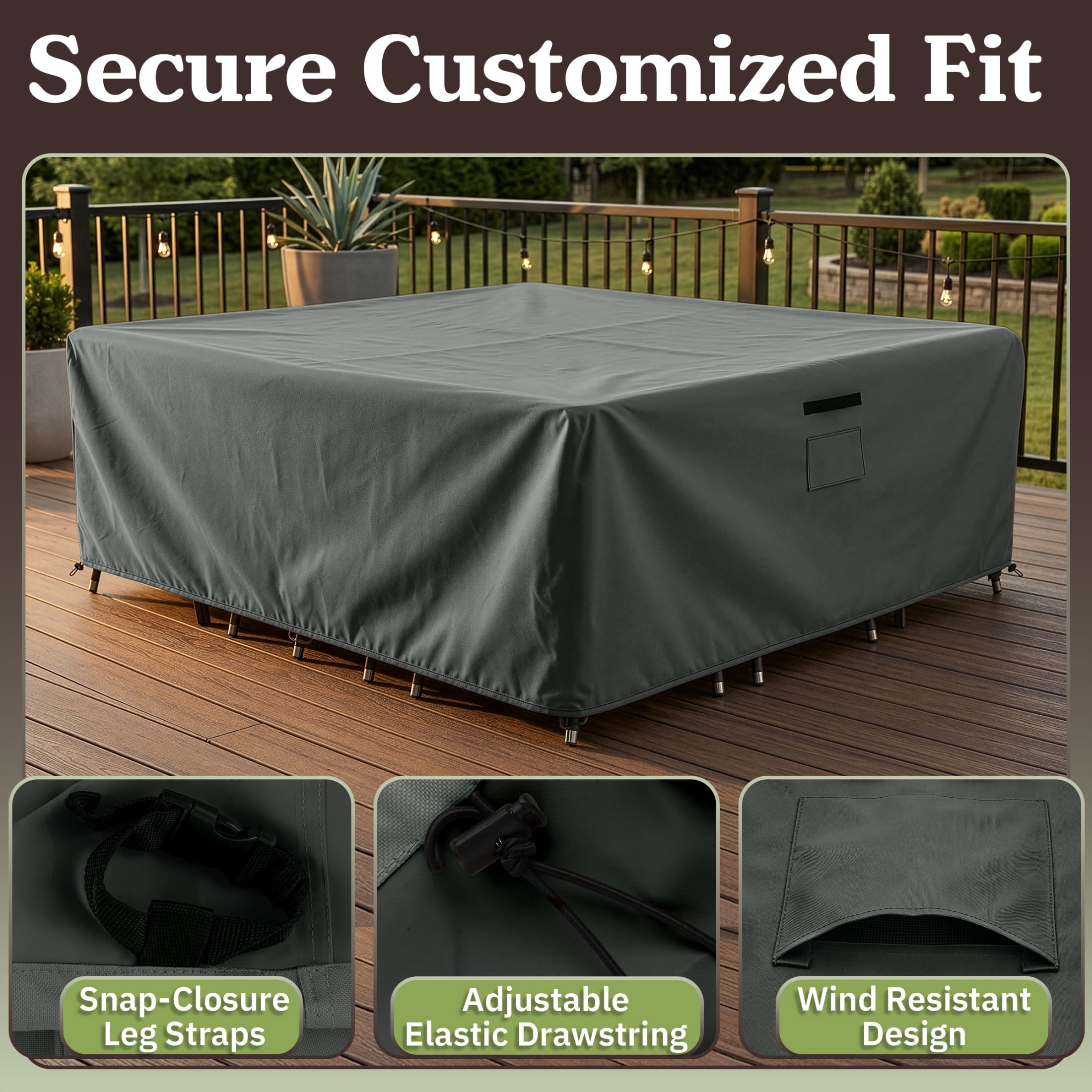 Pure Garden 106x106x28in Waterproof Square Furniture Outdoor Table Cover, Gray