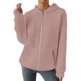 thumbnail image 2 of Women Oversized Hooded Zip Up Cardigan Sweatshirts Long Sleeve Hoodie Casual Lightweight Sweater Fashion Jacket, Dark Pink, S, 2 of 7
