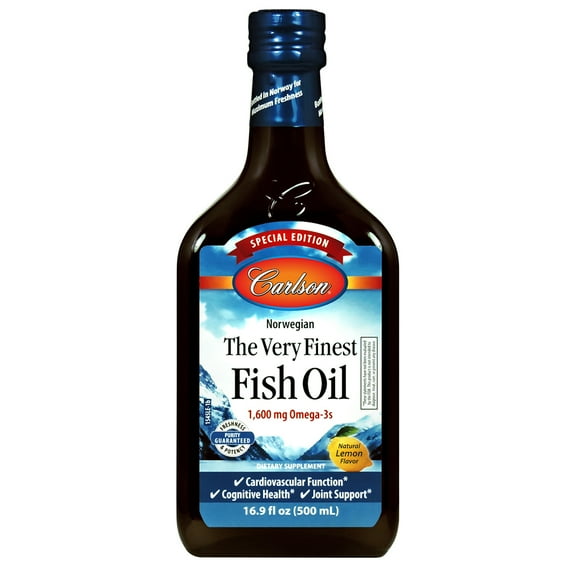 Carlson - The Very Finest Fish Oil, Special Edition, 1600 mg Omega-3s, Norwegian, Wild Caught, Sustainably Sourced, Lemon, 500 mL (16.9 Fl Oz)