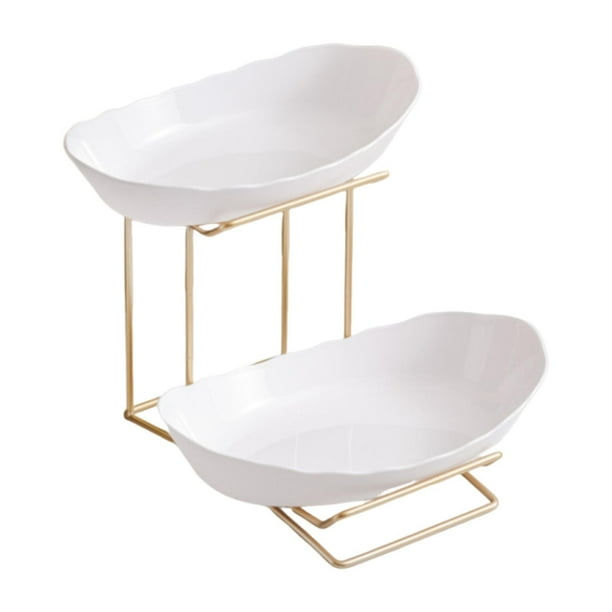 Frutero para encimera de cocina, cuenco para servir con rejilla de metal, práctico multiusos Estante dorado de 2 niveles